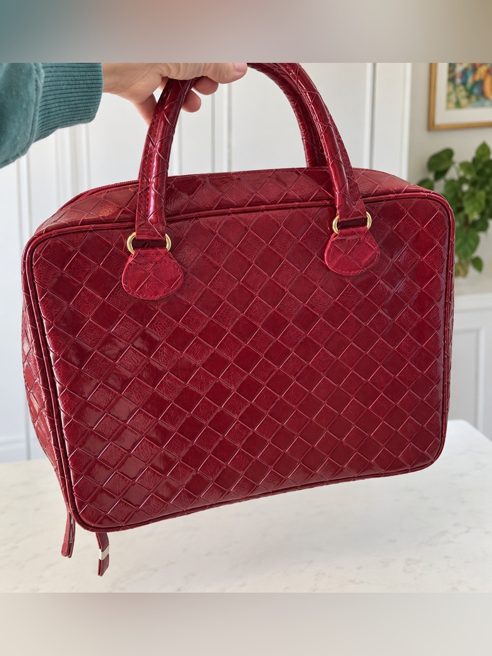 NWOT Estée Lauder Burgundy Woven Vanity Travel Makeup Bag